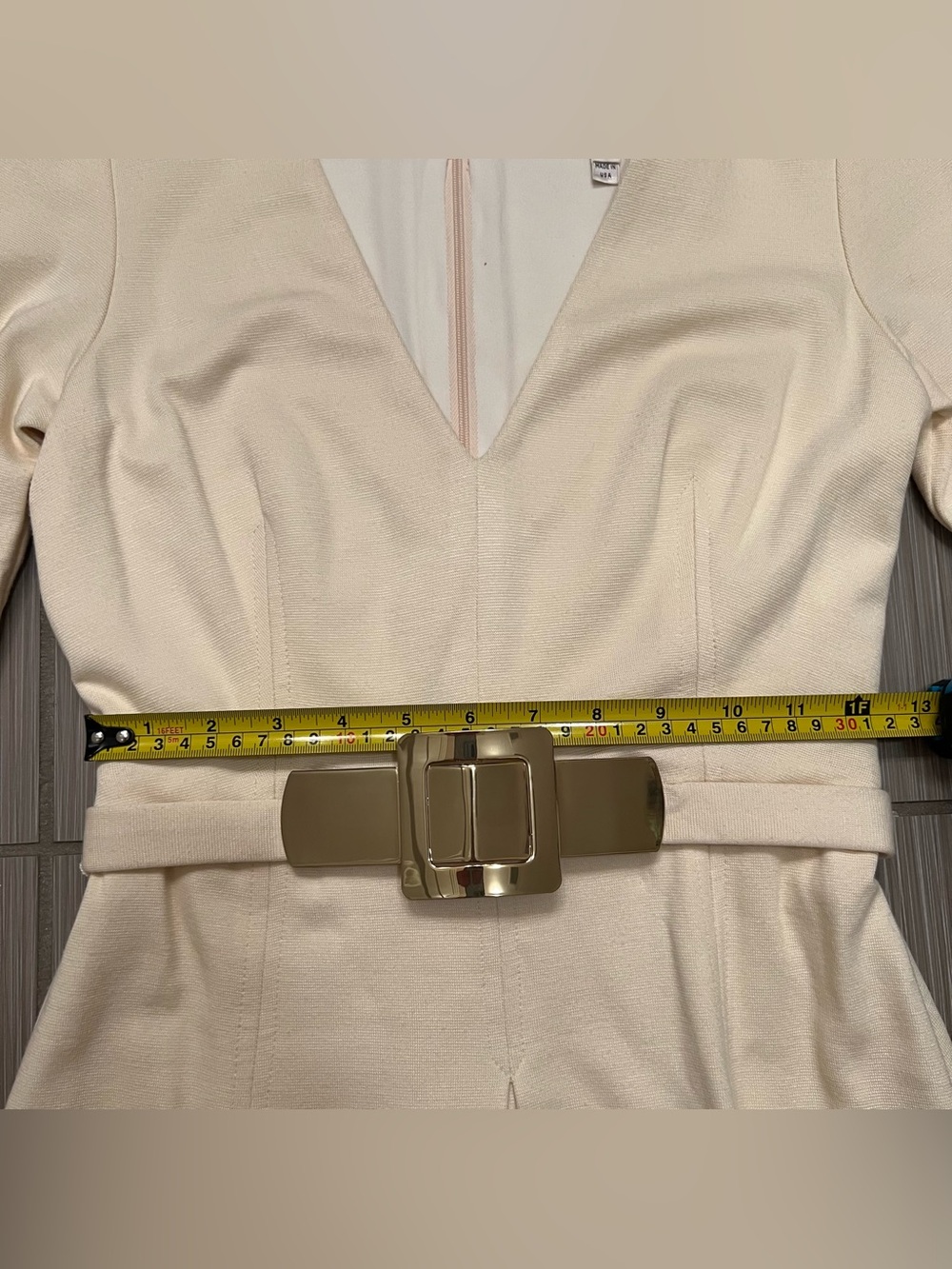 Milly Cream Ivory Dress with Gold belt XS Classic long sleeve - Picture 8 of 12